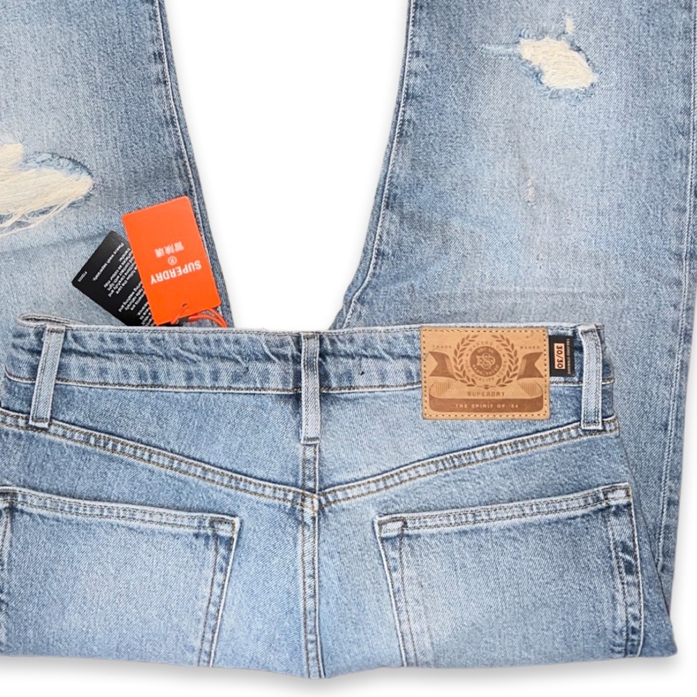 SuperDry Men’s Tailored Straight Jean in Beak Beat Up Blue - Picture 6 of 12